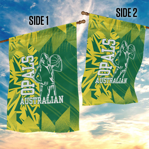 Australian Opals Basketball Garden Flag Geometric Tribal Pattern In Green And Gold Athletic Art