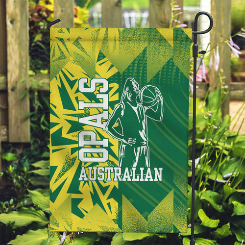 Australian Opals Basketball Garden Flag Geometric Tribal Pattern In Green And Gold Athletic Art