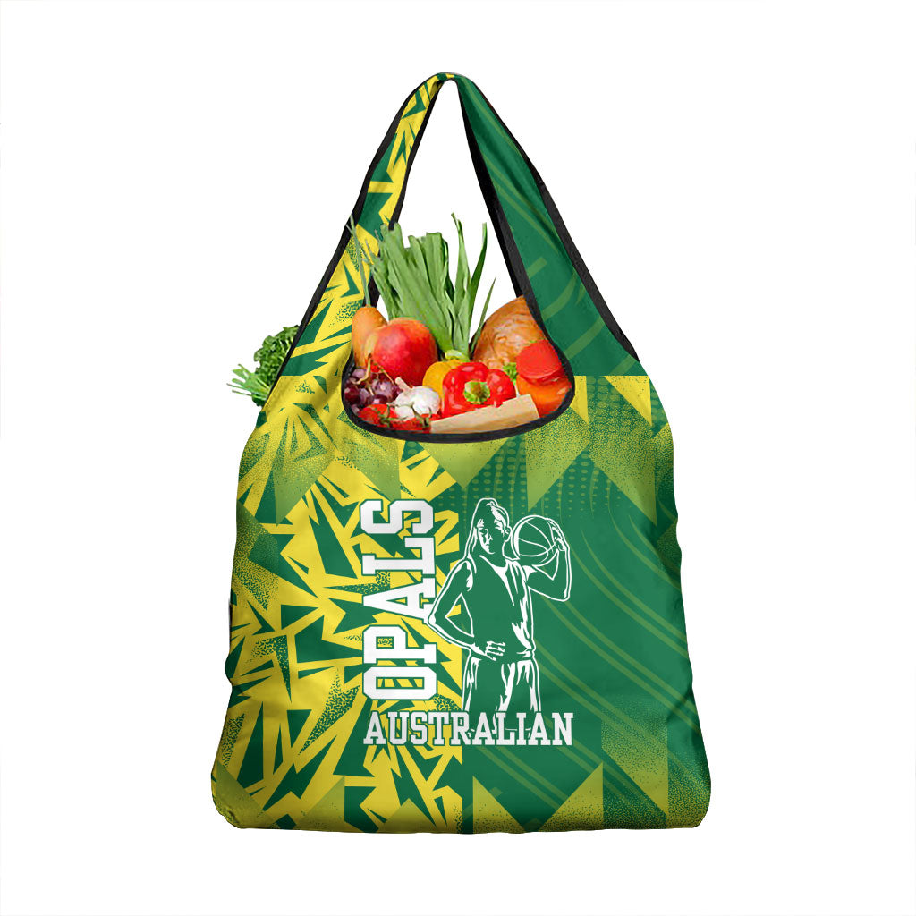 Australian Opals Basketball Grocery Bag Geometric Tribal Pattern In Green And Gold Athletic Art