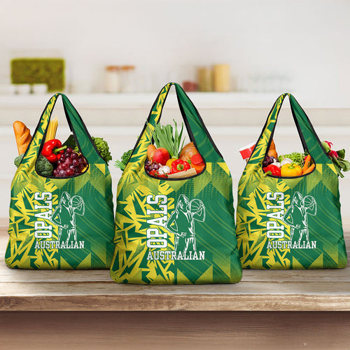 Australian Opals Basketball Grocery Bag Geometric Tribal Pattern In Green And Gold Athletic Art