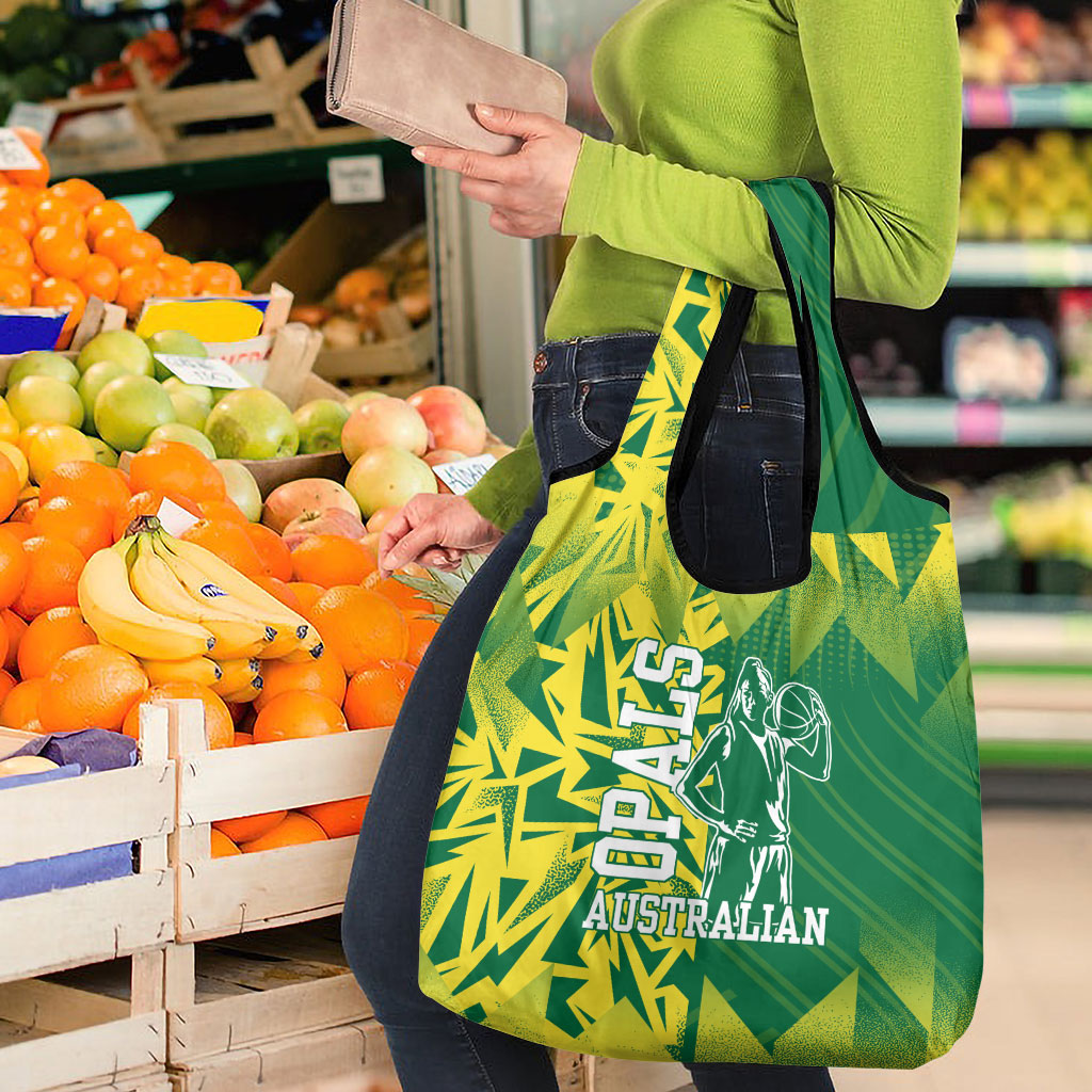 Australian Opals Basketball Grocery Bag Geometric Tribal Pattern In Green And Gold Athletic Art