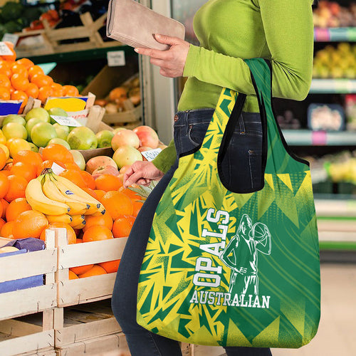 Australian Opals Basketball Grocery Bag Geometric Tribal Pattern In Green And Gold Athletic Art