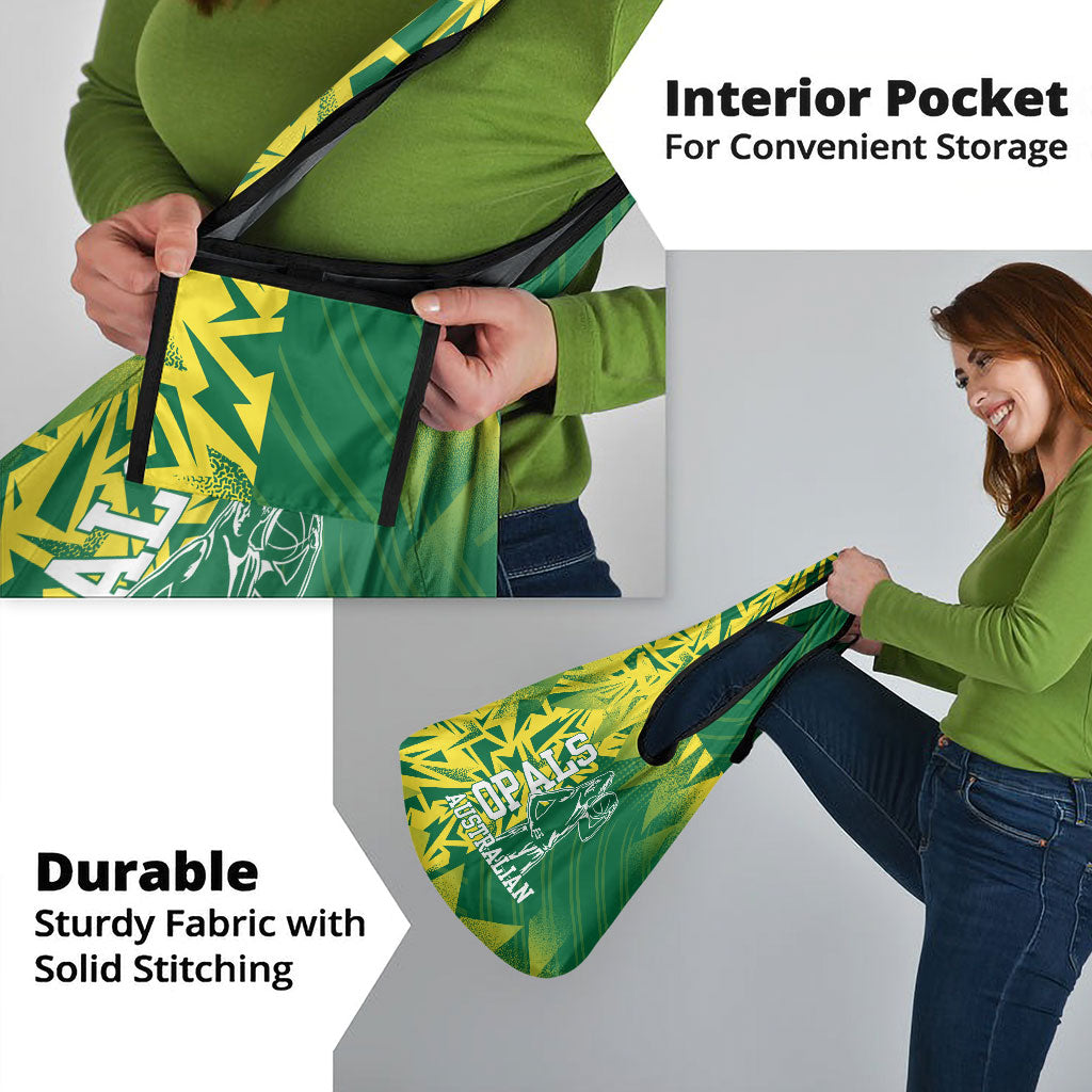 Australian Opals Basketball Grocery Bag Geometric Tribal Pattern In Green And Gold Athletic Art