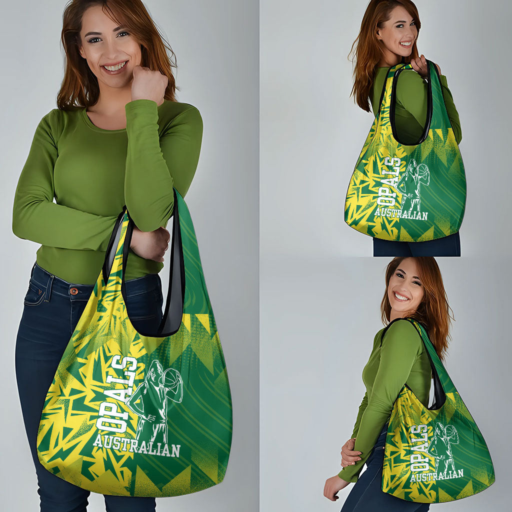 Australian Opals Basketball Grocery Bag Geometric Tribal Pattern In Green And Gold Athletic Art