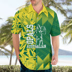 Australian Opals Basketball Hawaiian Shirt Geometric Tribal Pattern In Green And Gold Athletic Art