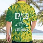 Australian Opals Basketball Hawaiian Shirt Geometric Tribal Pattern In Green And Gold Athletic Art
