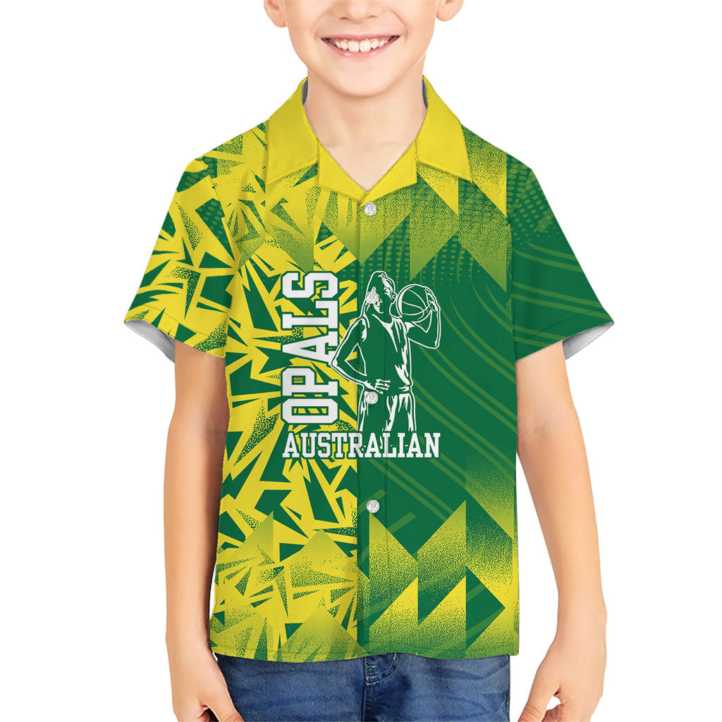 Australian Opals Basketball Hawaiian Shirt Geometric Tribal Pattern In Green And Gold Athletic Art