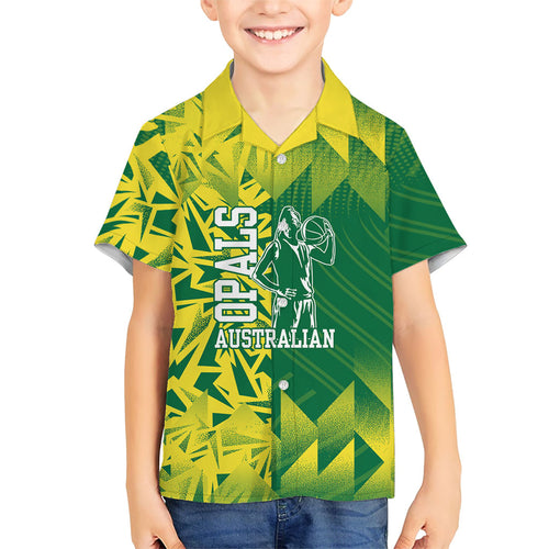 Australian Opals Basketball Hawaiian Shirt Geometric Tribal Pattern In Green And Gold Athletic Art