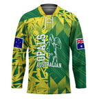 Australian Opals Basketball Hockey Jersey Geometric Tribal Pattern In Green And Gold Athletic Art