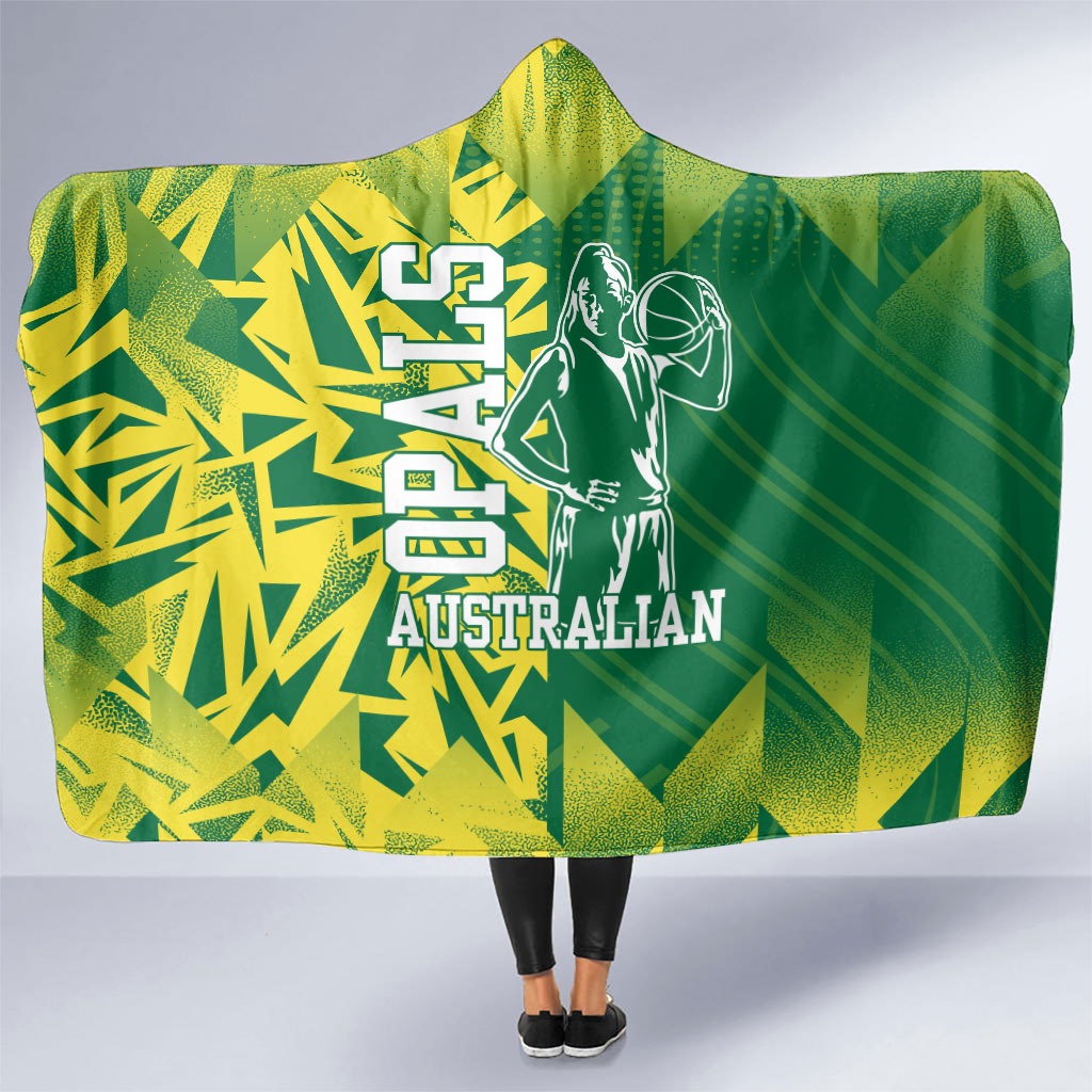 Australian Opals Basketball Hooded Blanket Geometric Tribal Pattern In Green And Gold Athletic Art