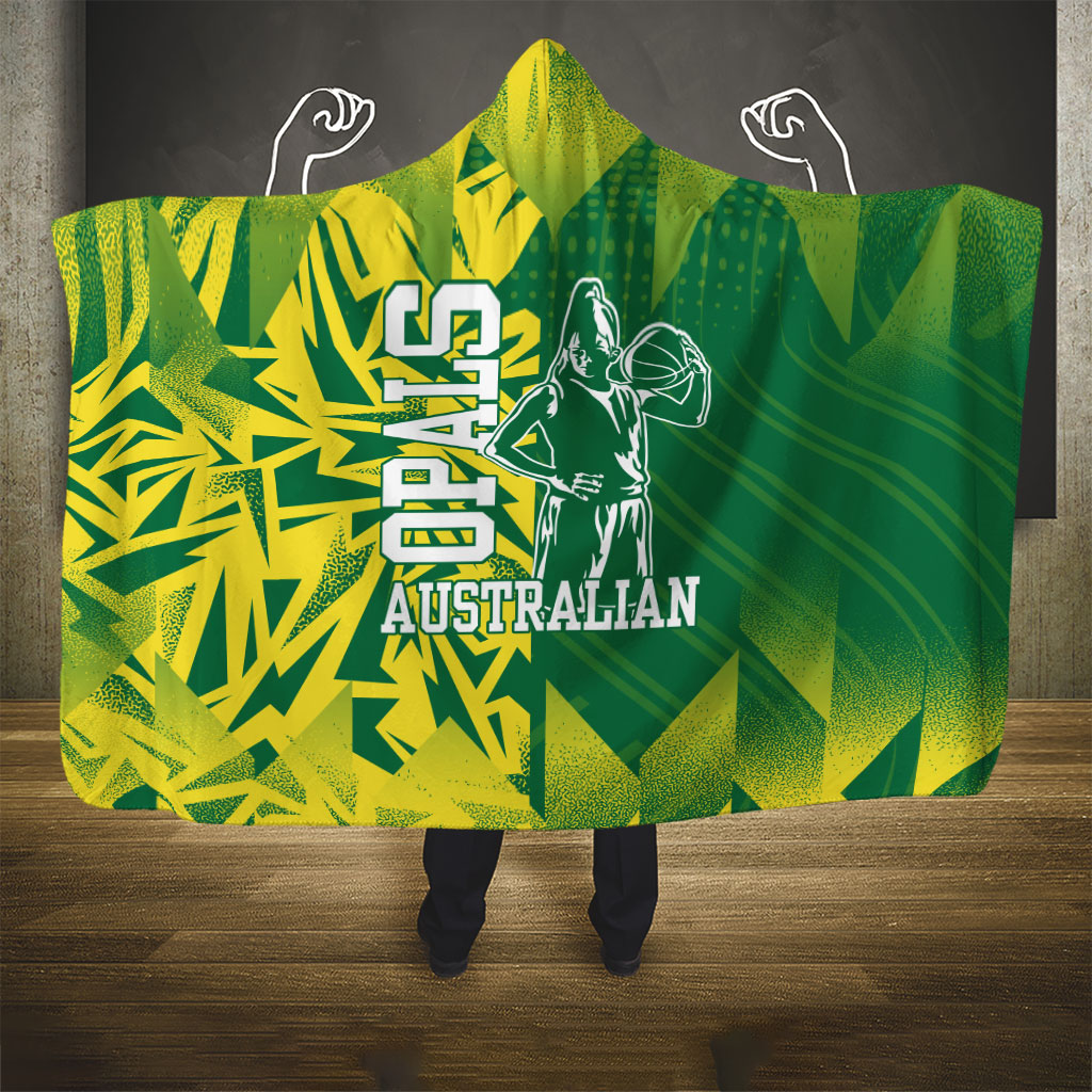 Australian Opals Basketball Hooded Blanket Geometric Tribal Pattern In Green And Gold Athletic Art