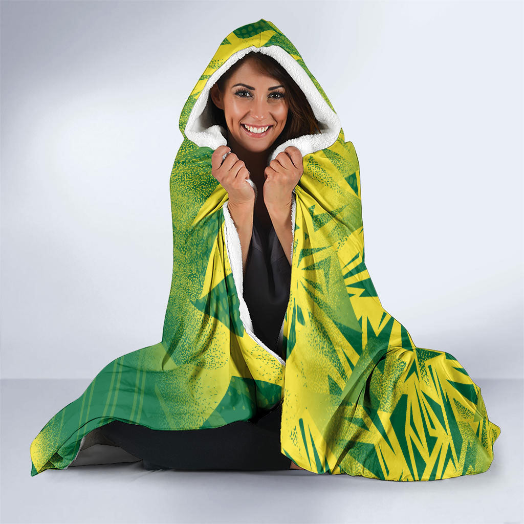 Australian Opals Basketball Hooded Blanket Geometric Tribal Pattern In Green And Gold Athletic Art