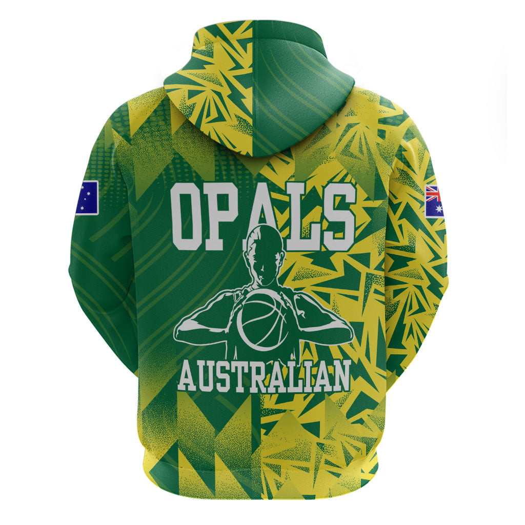 Australian Opals Basketball Hoodie Geometric Tribal Pattern In Green And Gold Athletic Art