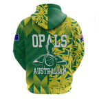 Australian Opals Basketball Hoodie Geometric Tribal Pattern In Green And Gold Athletic Art