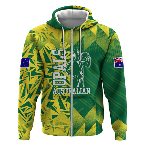 Australian Opals Basketball Hoodie Geometric Tribal Pattern In Green And Gold Athletic Art