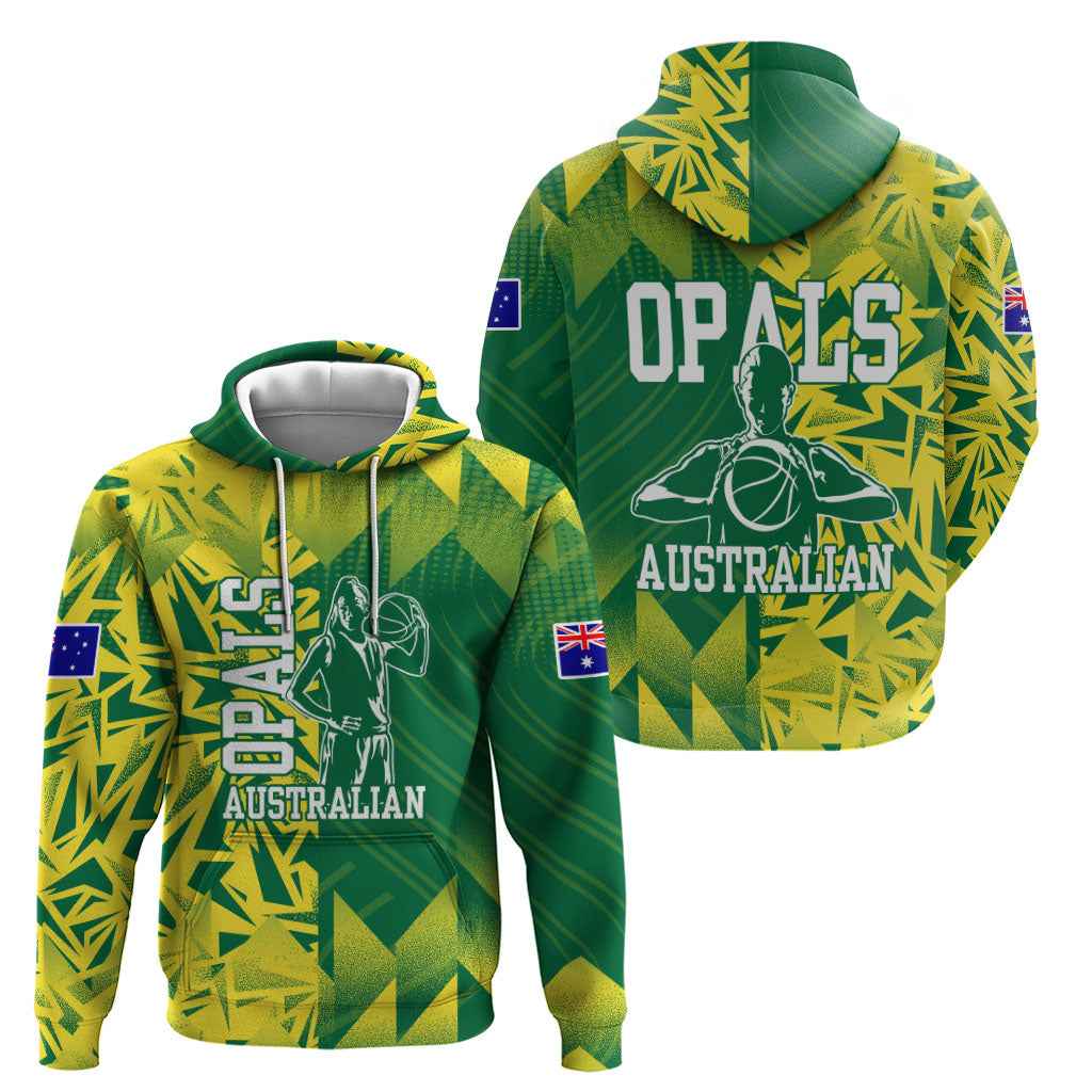 Australian Opals Basketball Hoodie Geometric Tribal Pattern In Green And Gold Athletic Art