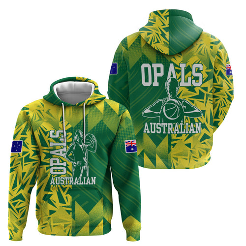 Australian Opals Basketball Hoodie Geometric Tribal Pattern In Green And Gold Athletic Art