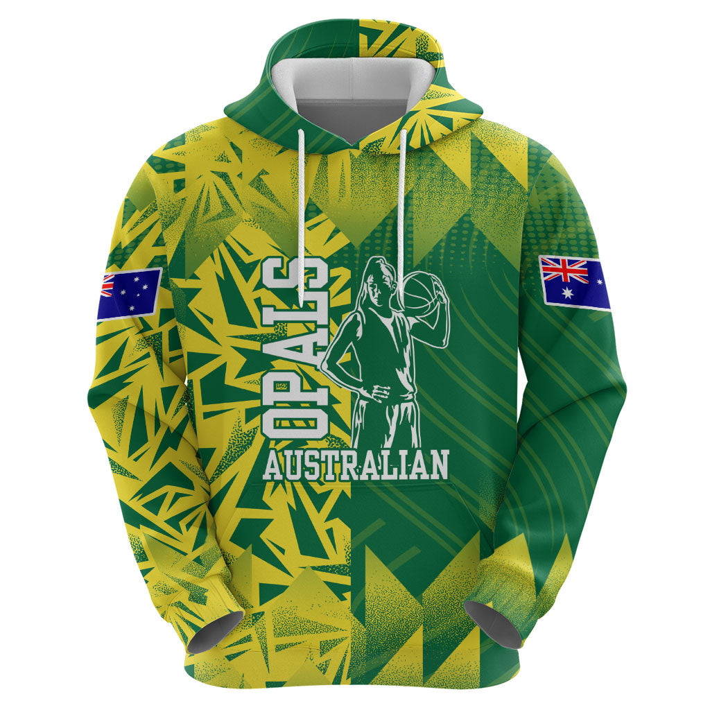 Australian Opals Basketball Hoodie Geometric Tribal Pattern In Green And Gold Athletic Art