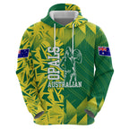 Australian Opals Basketball Hoodie Geometric Tribal Pattern In Green And Gold Athletic Art