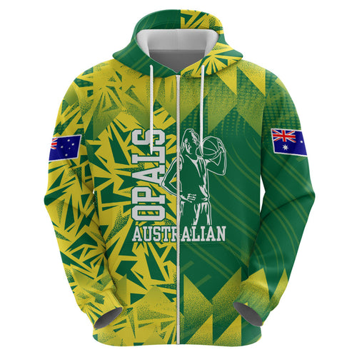 Australian Opals Basketball Hoodie Geometric Tribal Pattern In Green And Gold Athletic Art