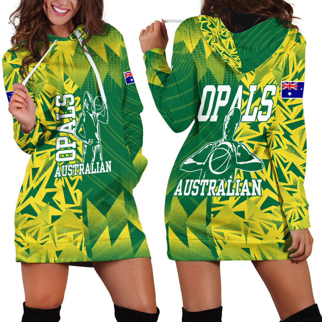 Australian Opals Basketball Hoodie Dress Geometric Tribal Pattern In Green And Gold Athletic Art