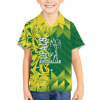 Australian Opals Basketball Kid Hawaiian Shirt Geometric Tribal Pattern In Green And Gold Athletic Art
