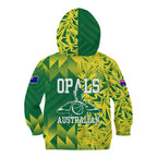 Australian Opals Basketball Kid Hoodie Geometric Tribal Pattern In Green And Gold Athletic Art