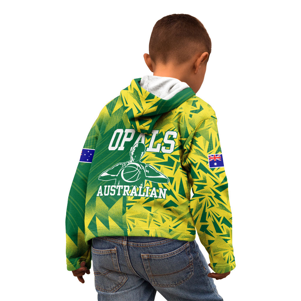 Australian Opals Basketball Kid Hoodie Geometric Tribal Pattern In Green And Gold Athletic Art