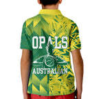 Australian Opals Basketball Kid Polo Shirt Geometric Tribal Pattern In Green And Gold Athletic Art