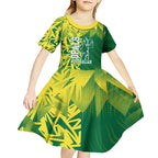 Australian Opals Basketball Kid Short Sleeve Dress Geometric Tribal Pattern In Green And Gold Athletic Art