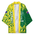 Australian Opals Basketball Kimono Geometric Tribal Pattern In Green And Gold Athletic Art