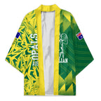 Australian Opals Basketball Kimono Geometric Tribal Pattern In Green And Gold Athletic Art