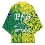 Australian Opals Basketball Kimono Geometric Tribal Pattern In Green And Gold Athletic Art