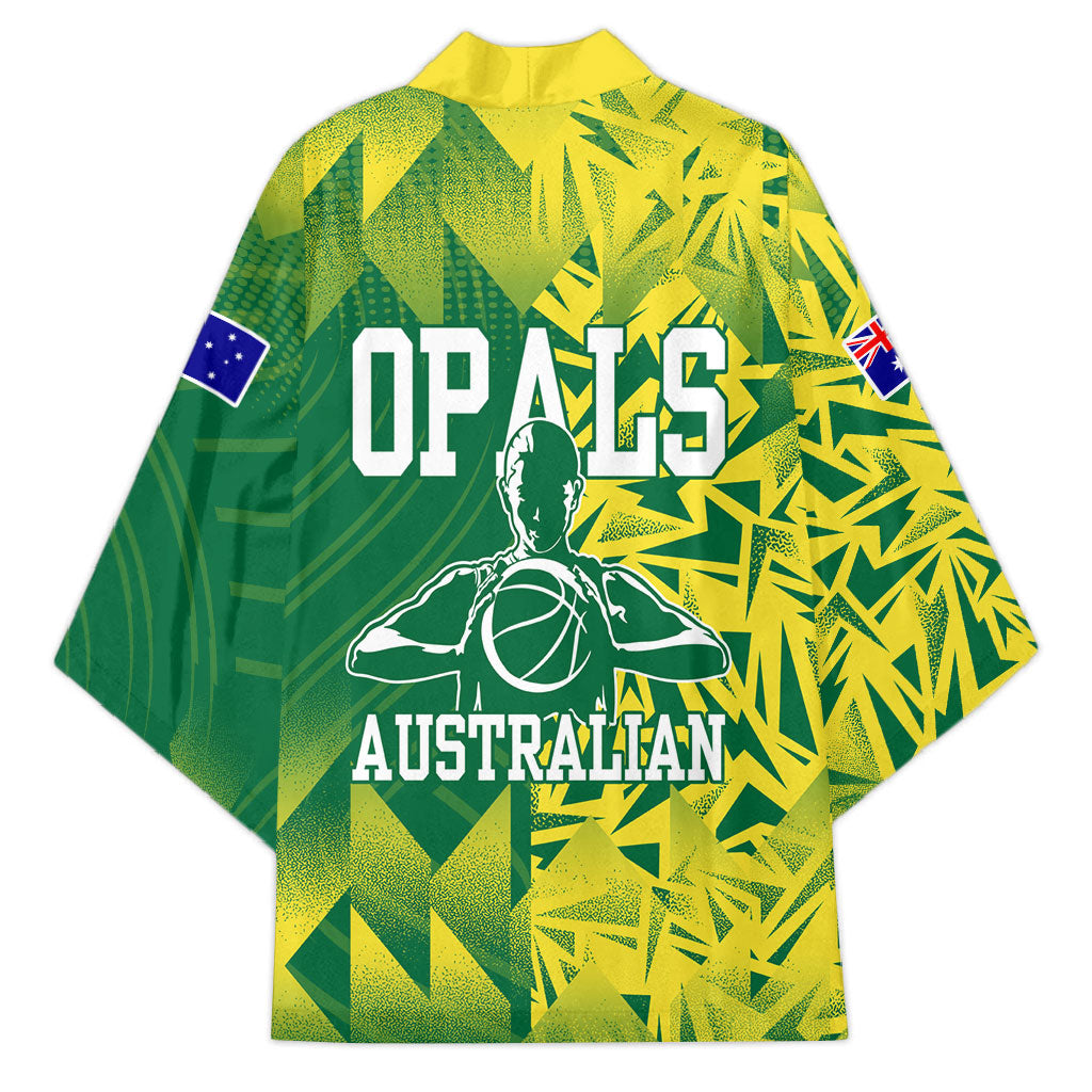 Australian Opals Basketball Kimono Geometric Tribal Pattern In Green And Gold Athletic Art