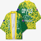 Australian Opals Basketball Kimono Geometric Tribal Pattern In Green And Gold Athletic Art