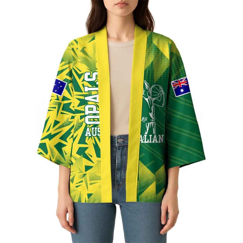 Australian Opals Basketball Kimono Geometric Tribal Pattern In Green And Gold Athletic Art