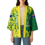 Australian Opals Basketball Kimono Geometric Tribal Pattern In Green And Gold Athletic Art