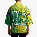 Australian Opals Basketball Kimono Geometric Tribal Pattern In Green And Gold Athletic Art