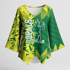 Australian Opals Basketball Kimono Sleeve Blouse Geometric Tribal Pattern In Green And Gold Athletic Art