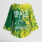 Australian Opals Basketball Kimono Sleeve Blouse Geometric Tribal Pattern In Green And Gold Athletic Art