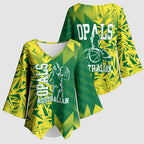 Australian Opals Basketball Kimono Sleeve Blouse Geometric Tribal Pattern In Green And Gold Athletic Art