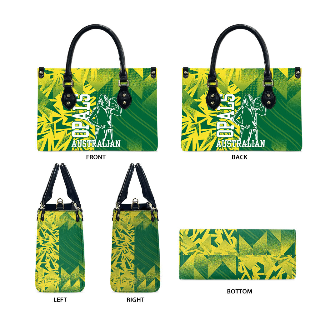 Australian Opals Basketball Leather Bag Geometric Tribal Pattern In Green And Gold Athletic Art