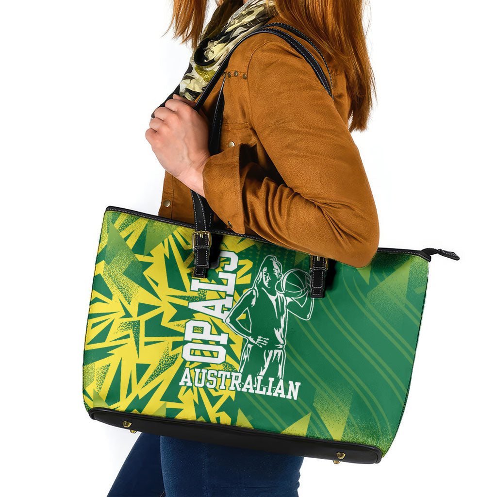 Australian Opals Basketball Leather Tote Bag Geometric Tribal Pattern In Green And Gold Athletic Art