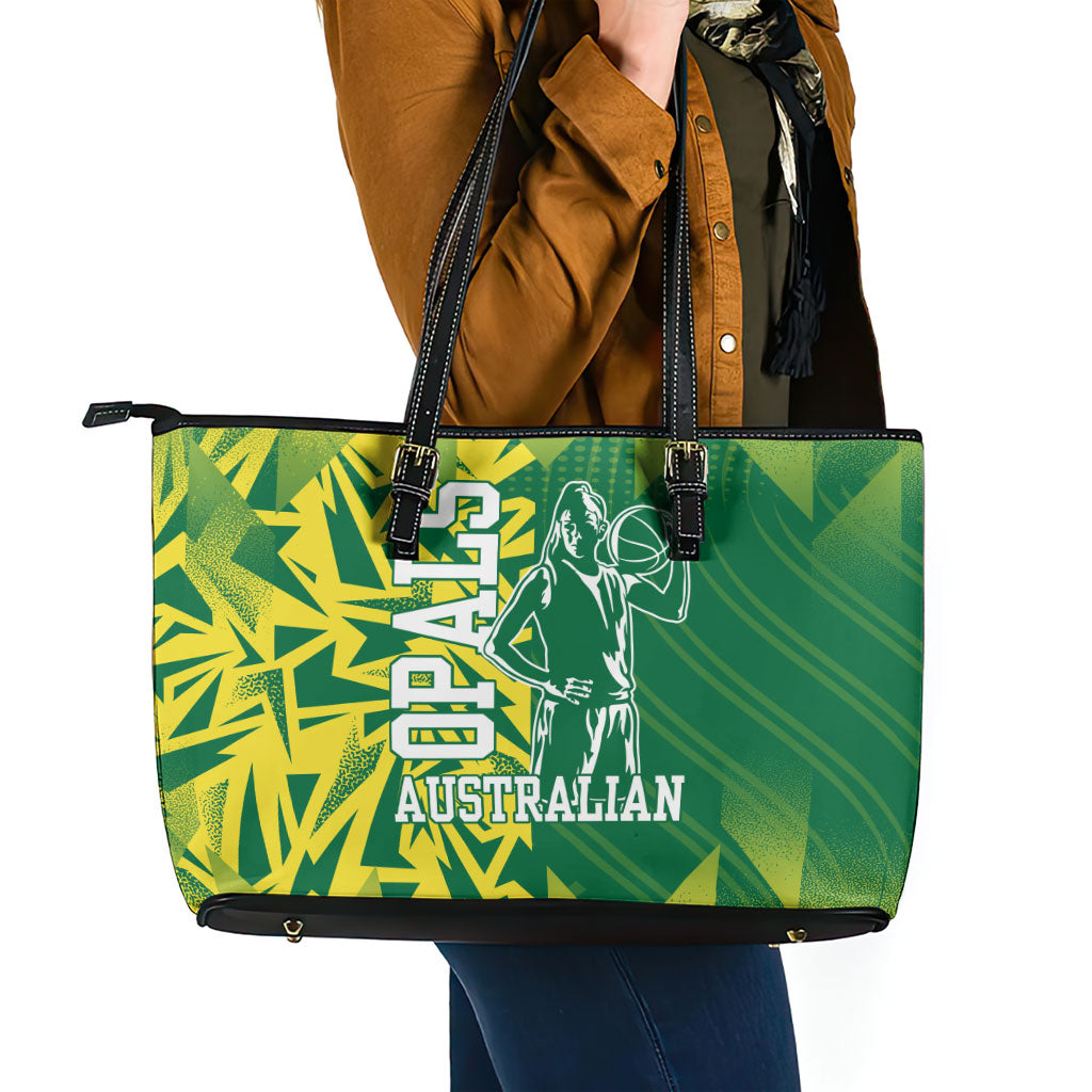 Australian Opals Basketball Leather Tote Bag Geometric Tribal Pattern In Green And Gold Athletic Art