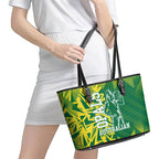 Australian Opals Basketball Leather Tote Bag Geometric Tribal Pattern In Green And Gold Athletic Art