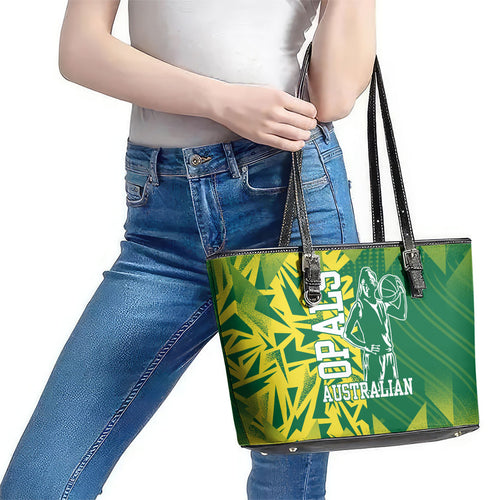Australian Opals Basketball Leather Tote Bag Geometric Tribal Pattern In Green And Gold Athletic Art
