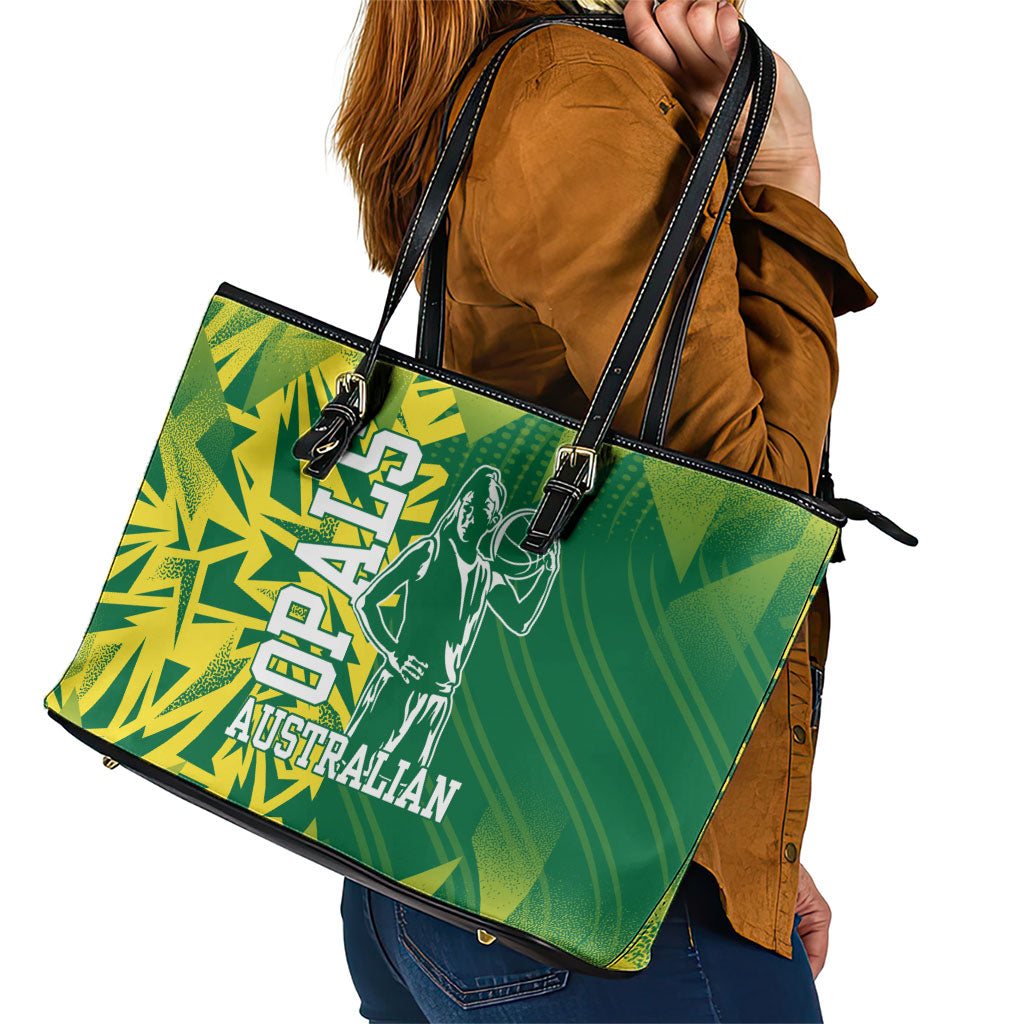 Australian Opals Basketball Leather Tote Bag Geometric Tribal Pattern In Green And Gold Athletic Art