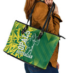 Australian Opals Basketball Leather Tote Bag Geometric Tribal Pattern In Green And Gold Athletic Art