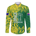 Australian Opals Basketball Long Sleeve Button Shirt Geometric Tribal Pattern In Green And Gold Athletic Art