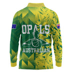 Australian Opals Basketball Long Sleeve Polo Shirt Geometric Tribal Pattern In Green And Gold Athletic Art
